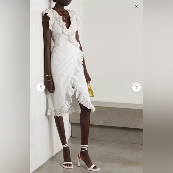 De La Vali White Cadques Ruffled Broderie Anglaise Organic Cotton Wrap Dress - Picture 3 of 9